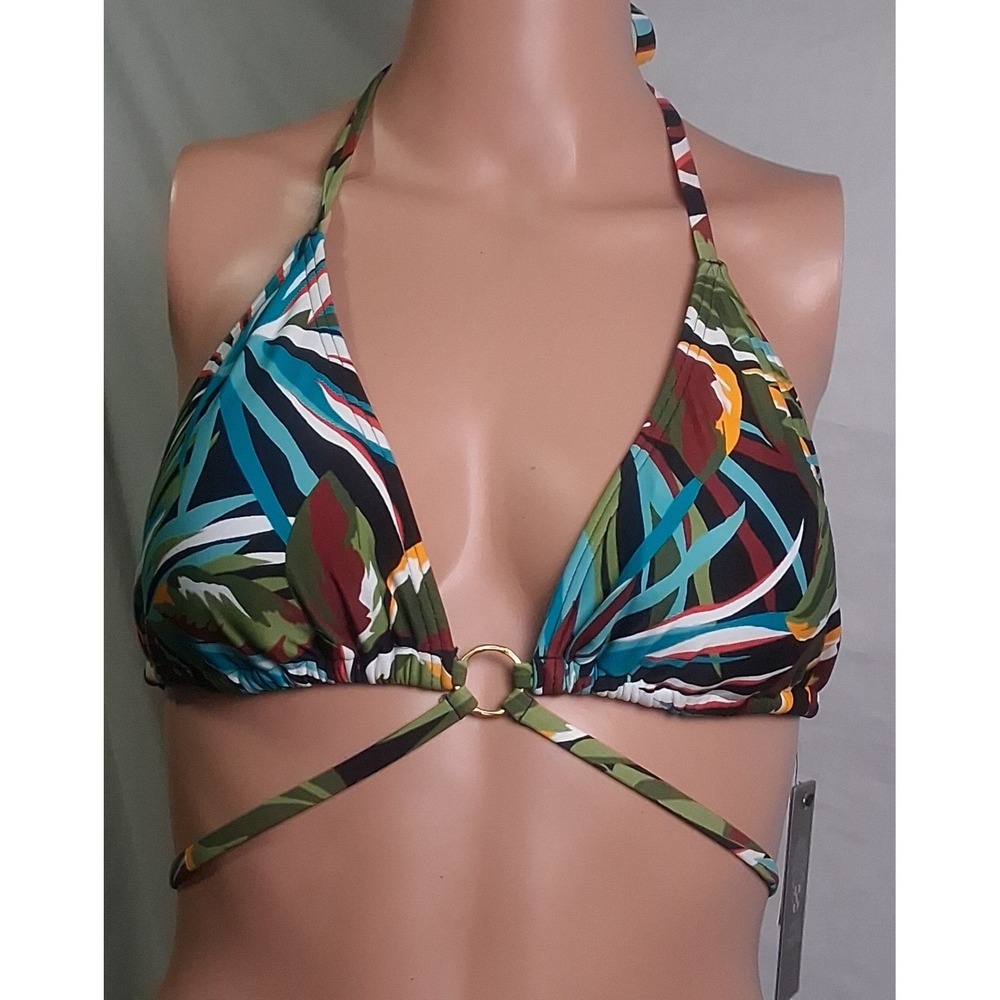 Vince Camuto Women's Printed Ring Strappy Bikini Top Size L
